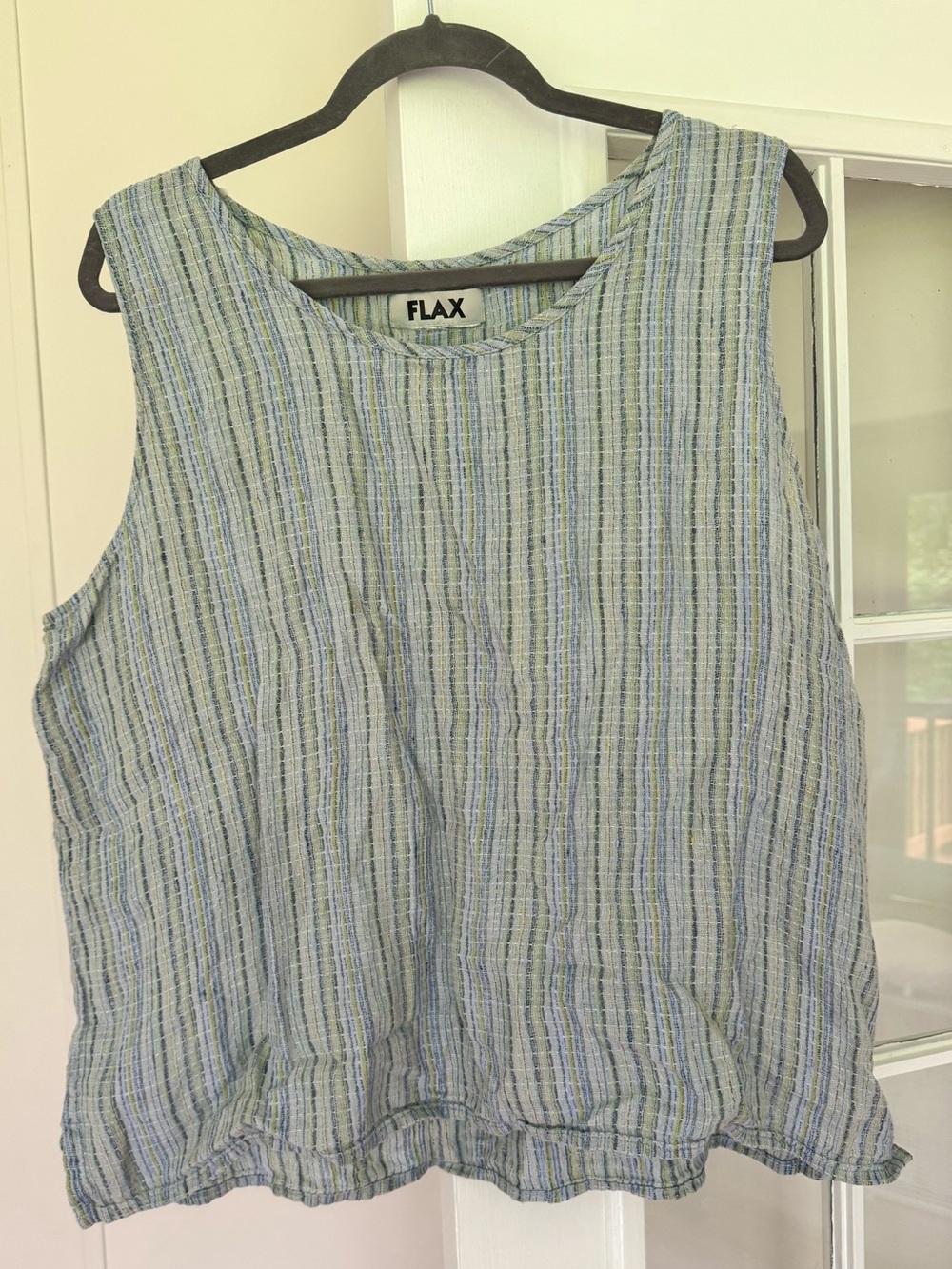 FLAX Linen Stripe Tank Top | XL | Blue Green